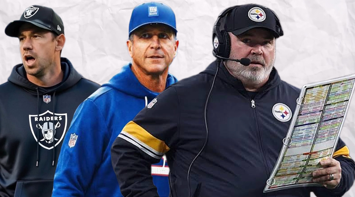 Raiders HC Klint Kubiak, Giants HC John Harbaugh, and Steelers HC Mikę McCarthy. Photo Courtesy: Bijan Pulley